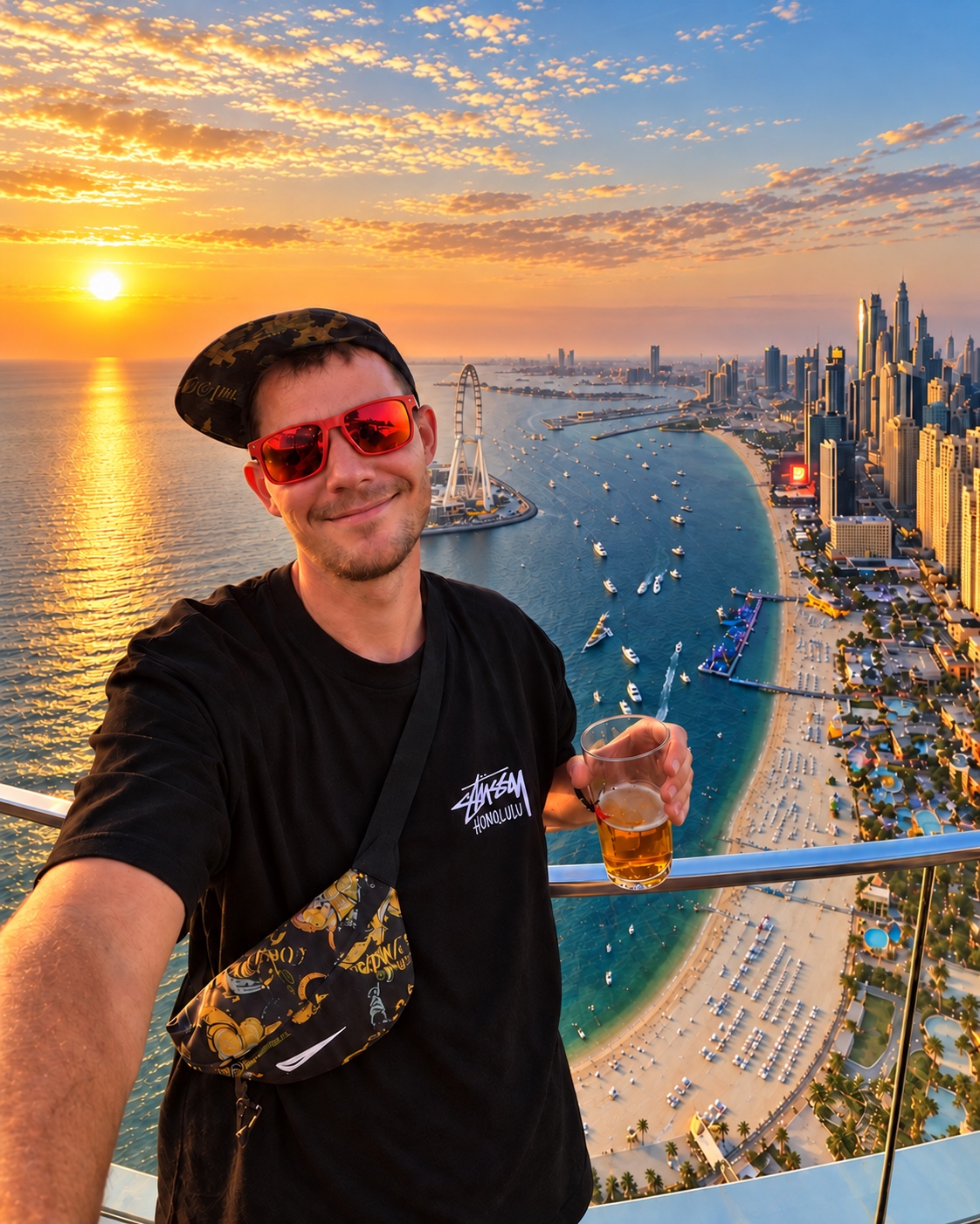 Jimmy overlooking the Dubai coast at sunset